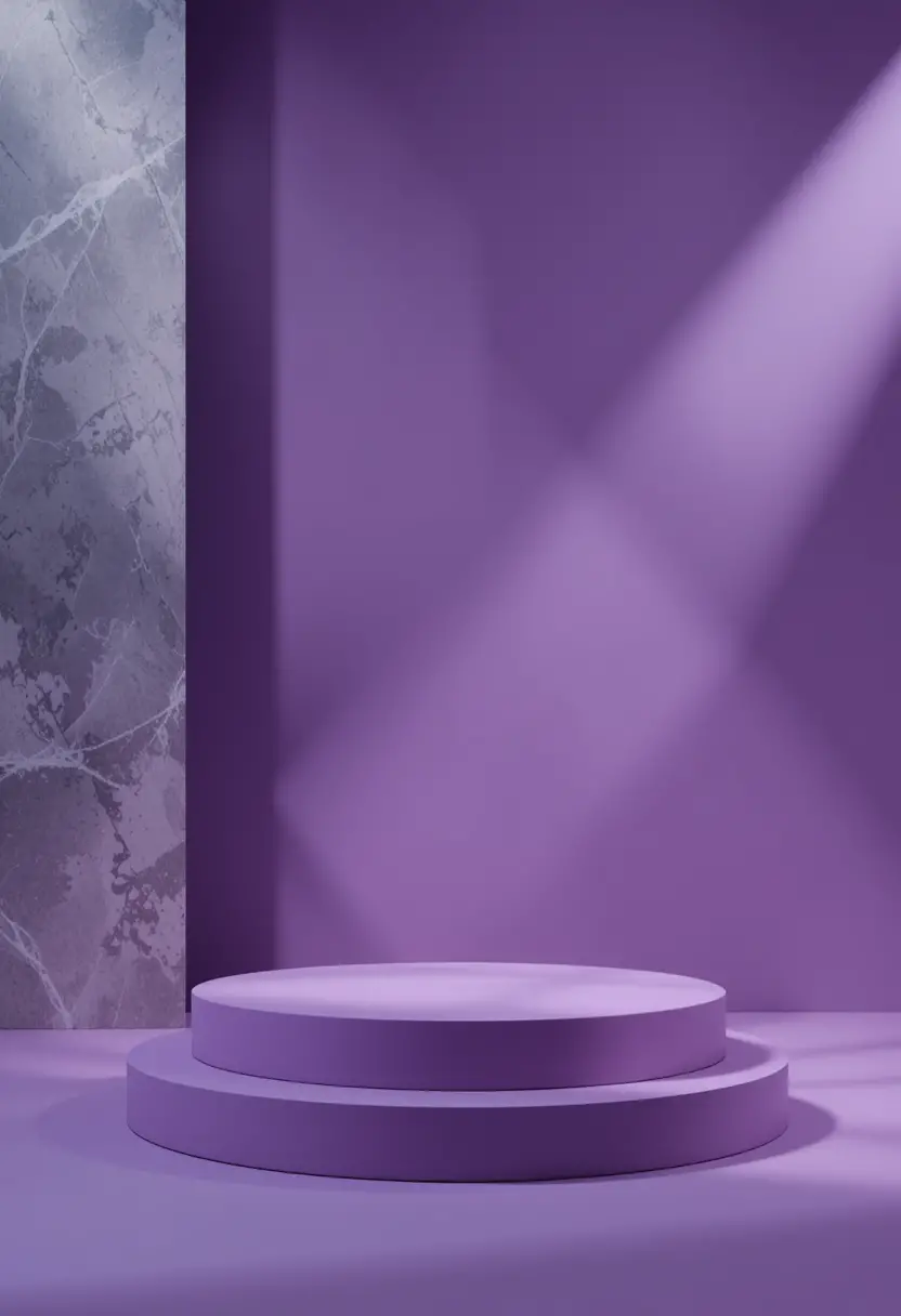 Purple product podium with spotlight in abstract setting