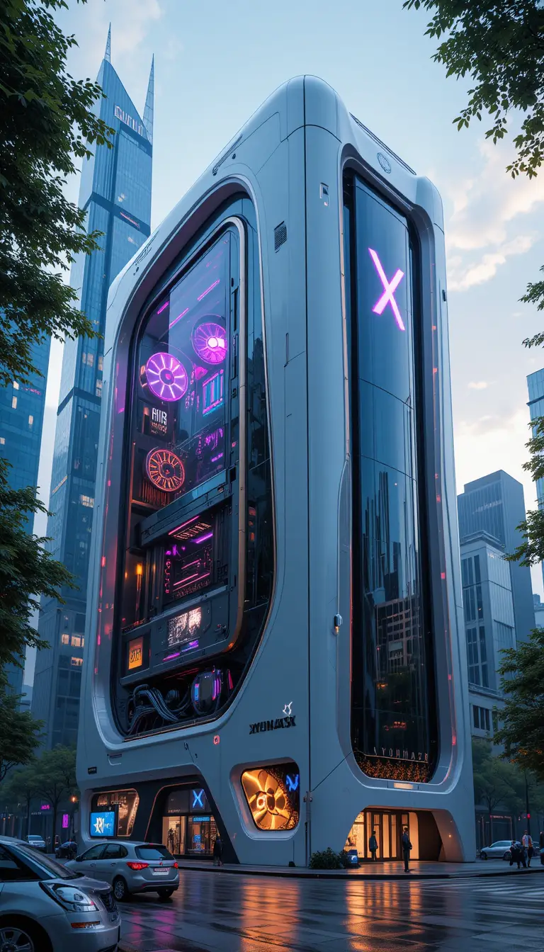Torre da gaming futuristica come icona architettonica urbana
