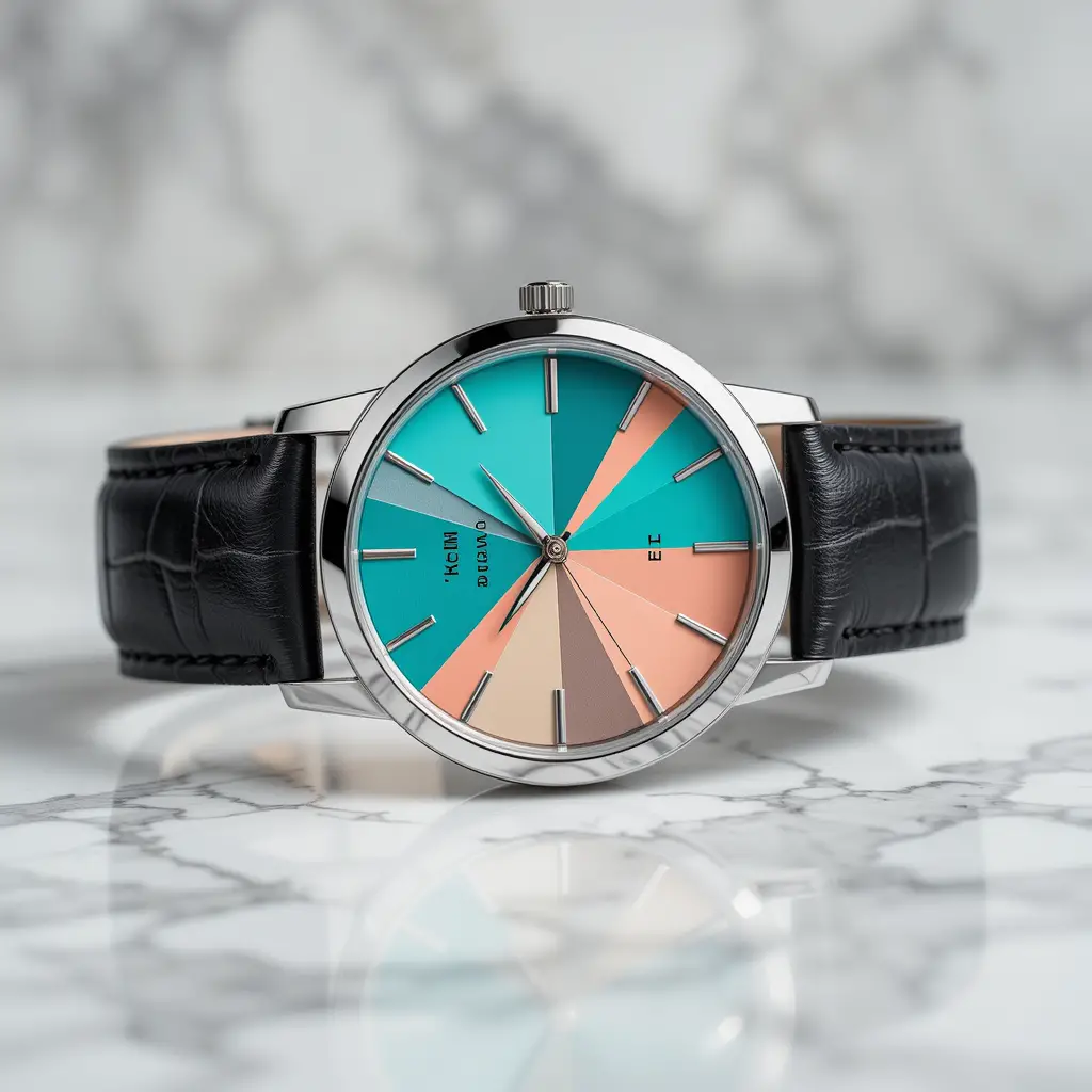 Bunte Armbanduhr in Nahaufnahme auf Marmorboden