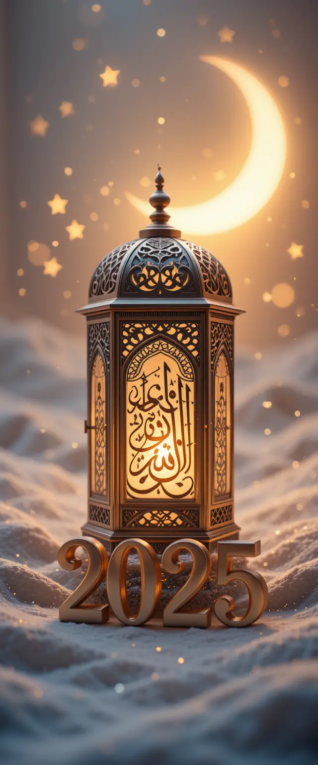 Carte de vœux du Ramadan avec lanterne dorée et croissant de lune