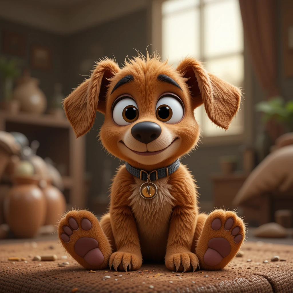 Filhote marrom com patas brancas e um senhor amigável