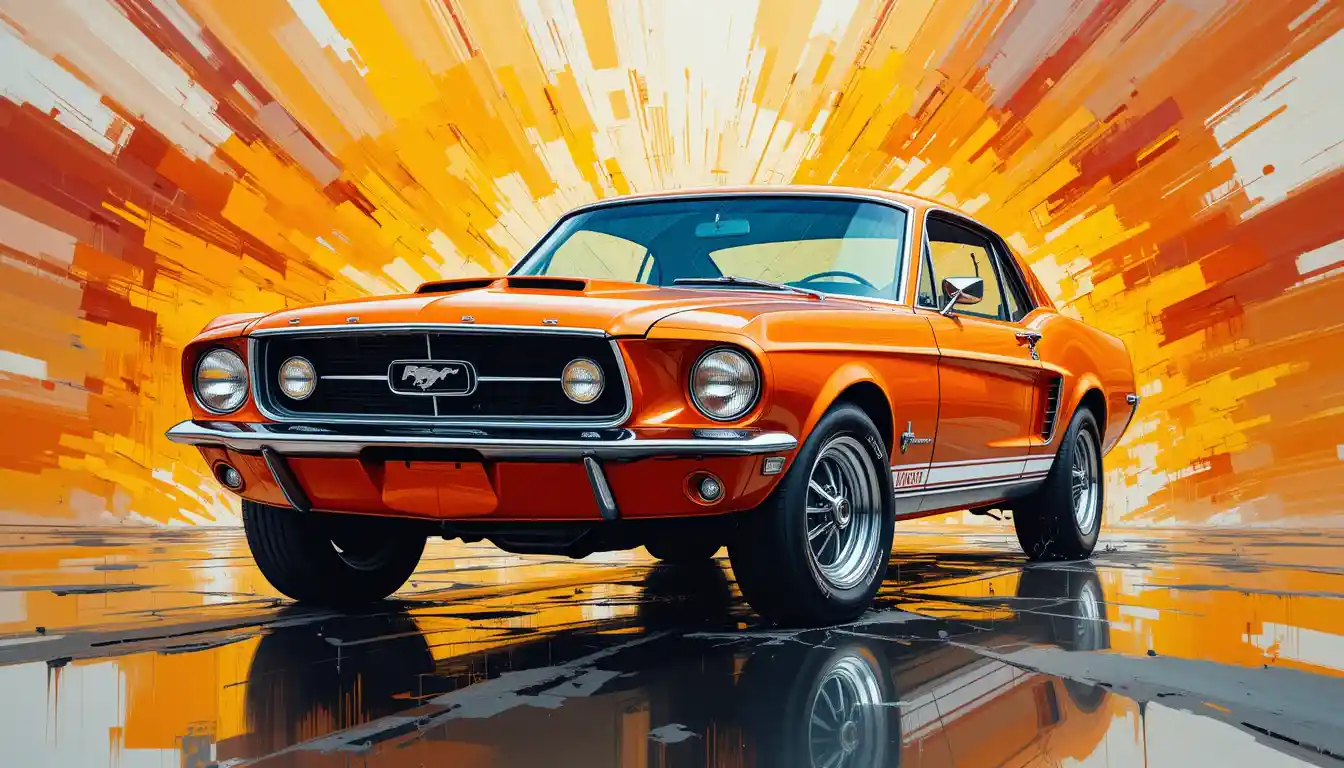 Orange 1967 Mustang With Explosive Abstract Color Burst