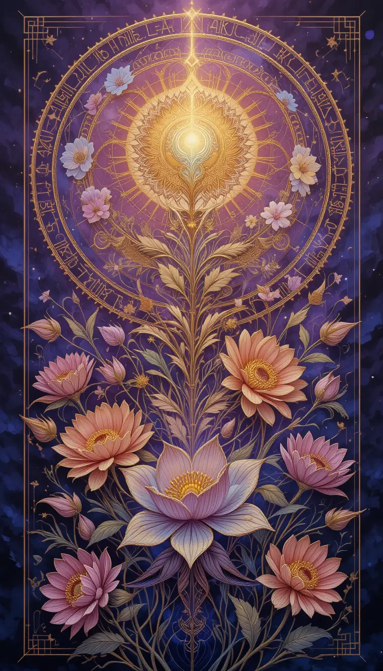 和諧花卉數位藝術與發光抽象背景