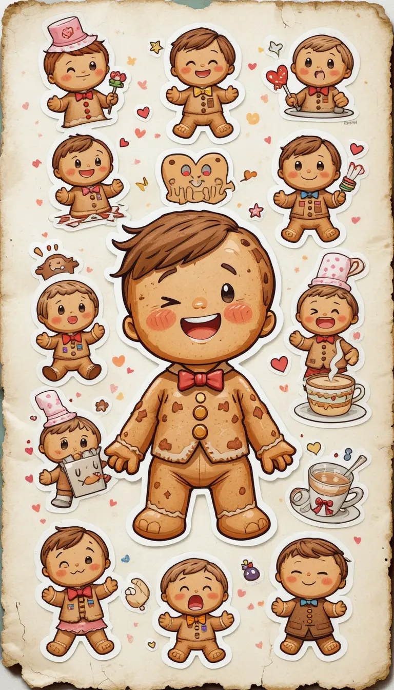 富有表情的小餅乾男孩手繪水彩插畫（紙本）