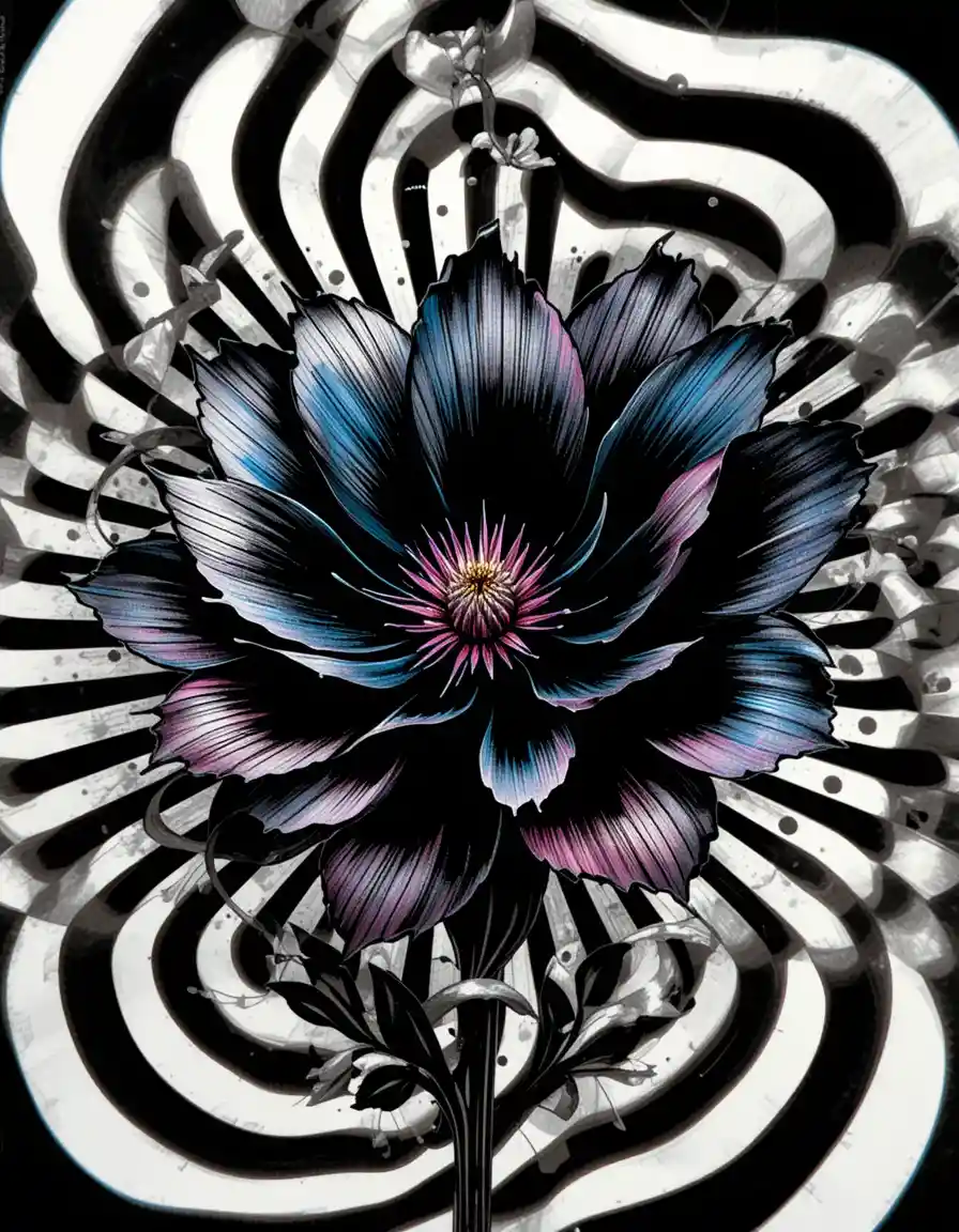 Optical illusion flower emerging from seamless abstract background