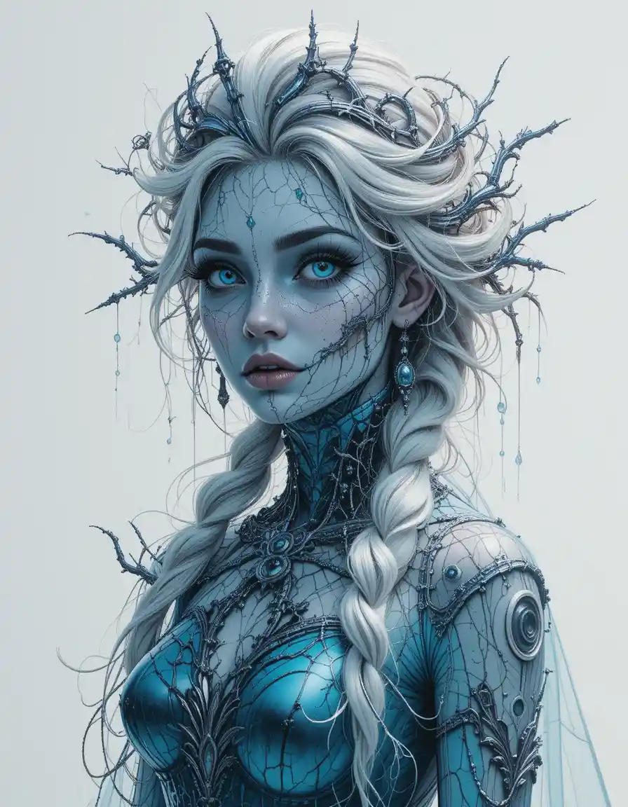 Donna dark fantasy con illustrazione surreale a matita