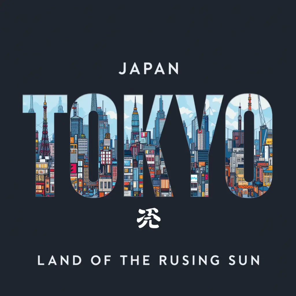 Tipografía audaz de Tokio con paisaje urbano ilustrado