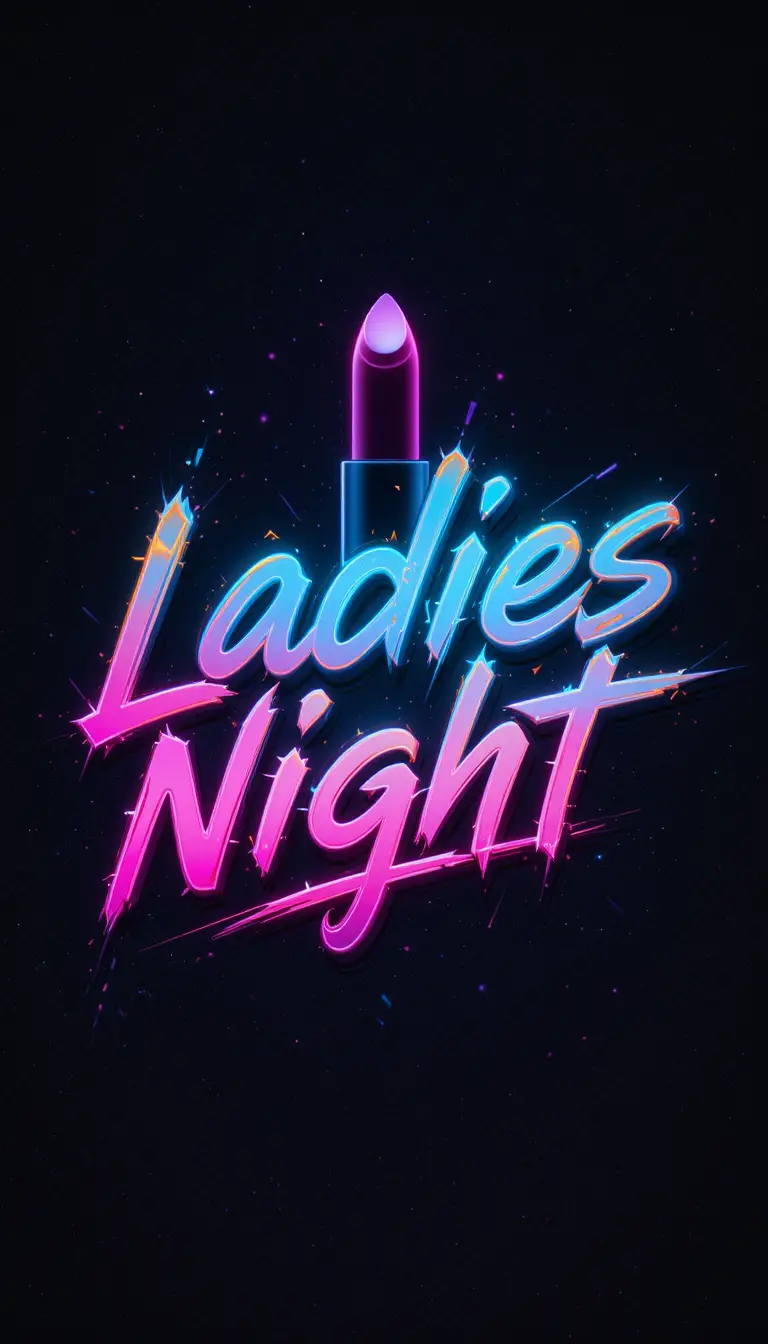 3D Ladies-Night-Logo mit Lippenstift und Neon-Glow