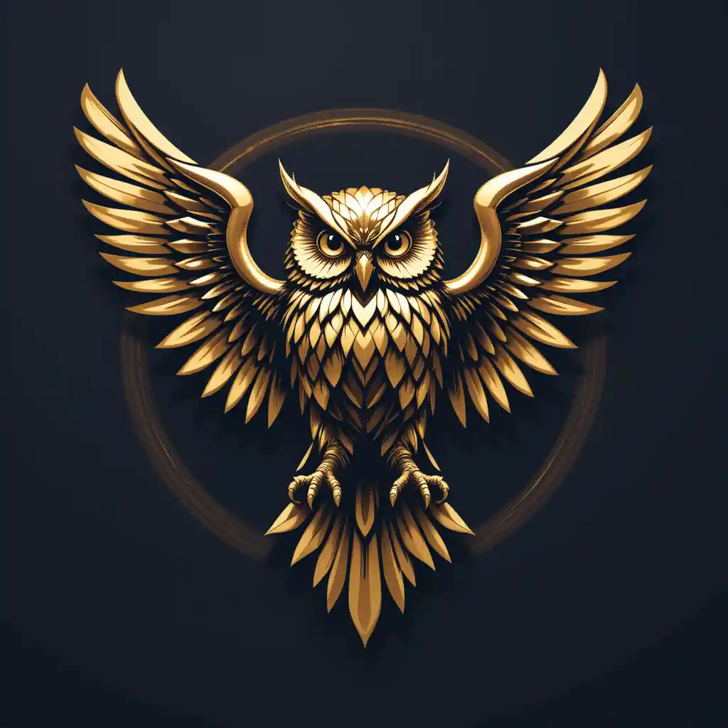 Golden owl sports logo with outstretched wings