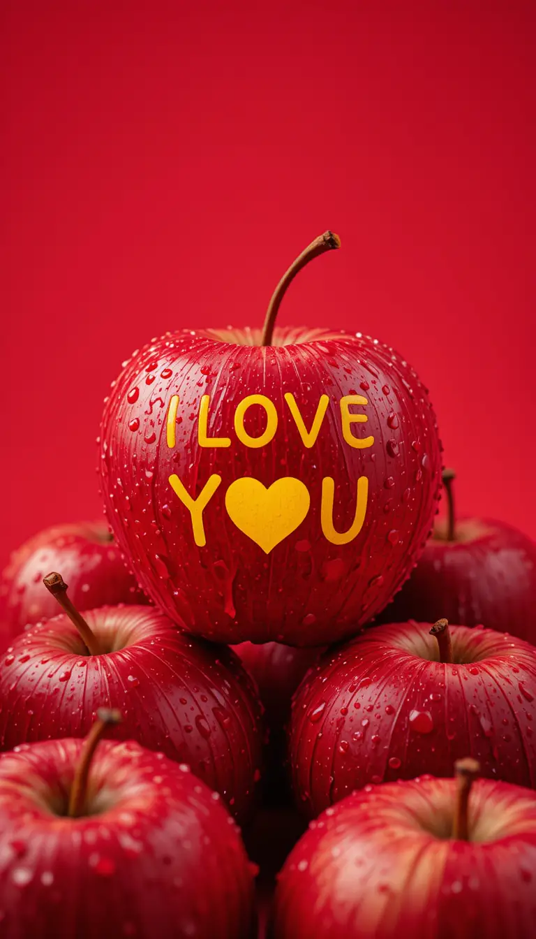 刻有 I love you 訊息的浪漫紅蘋果