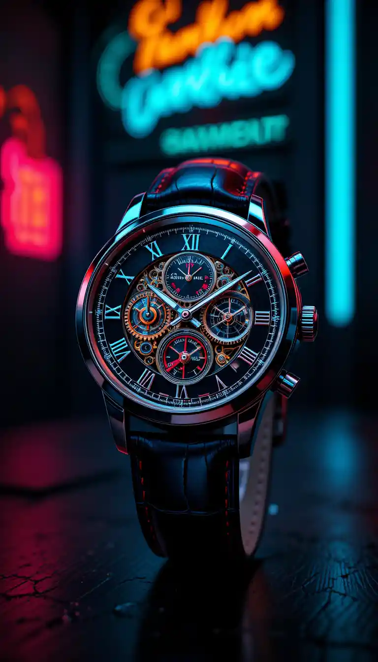 Orologio da polso classico con ingranaggi complessi e numeri romani