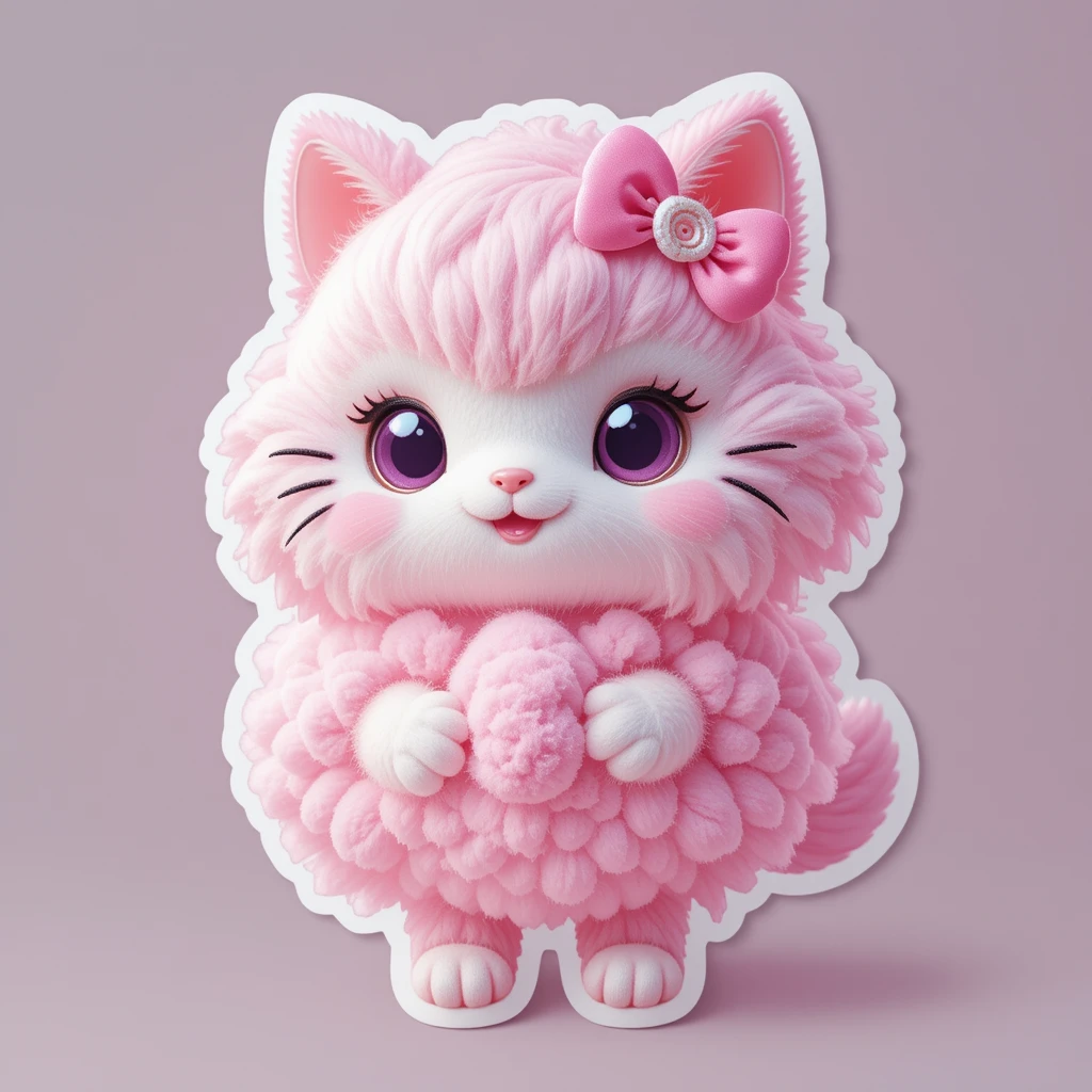 Adesivo fofo de gato de algodão doce 3D em fundo branco