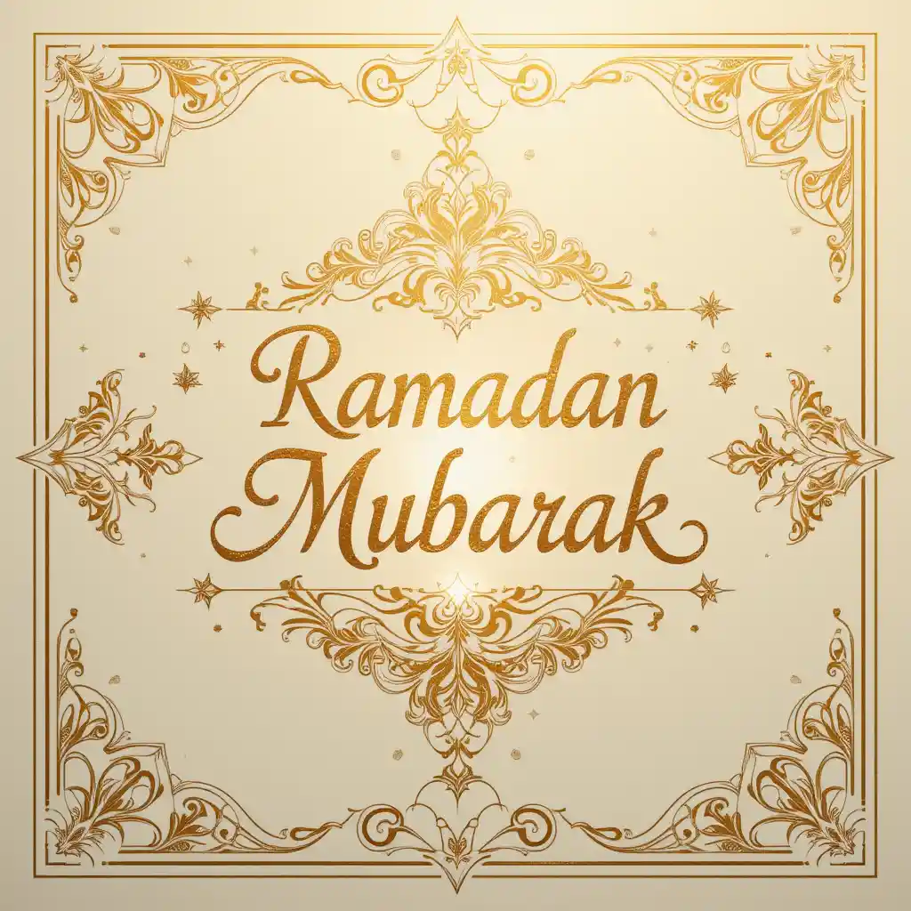 Biglietto di Ramadan Mubarak con dettagli in oro e calligrafia araba
