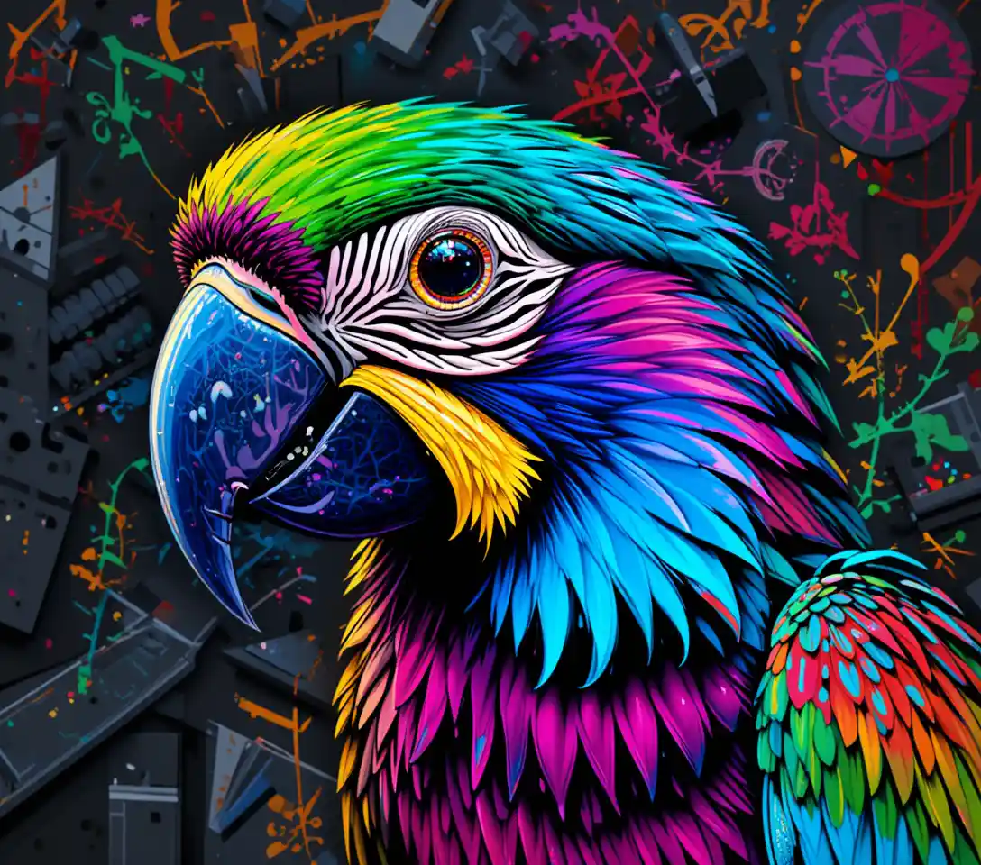 Vibrant Pop Art Portrait Of A Neon Parrot Profile
