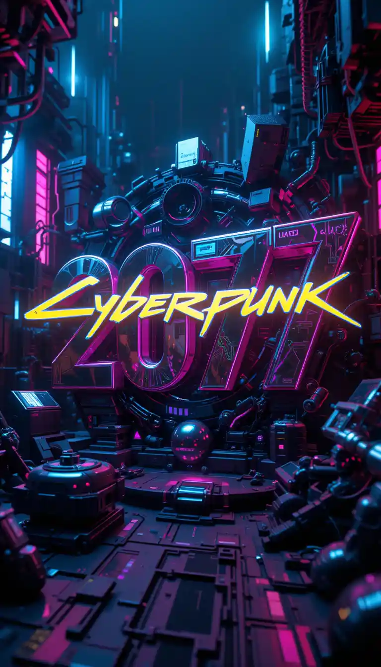 Futuristic 3D cyberpunk gamer flyer with neon glow