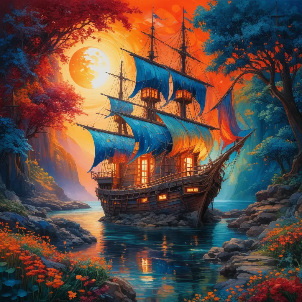 發光懸崖瀑布旁的奇幻小屋