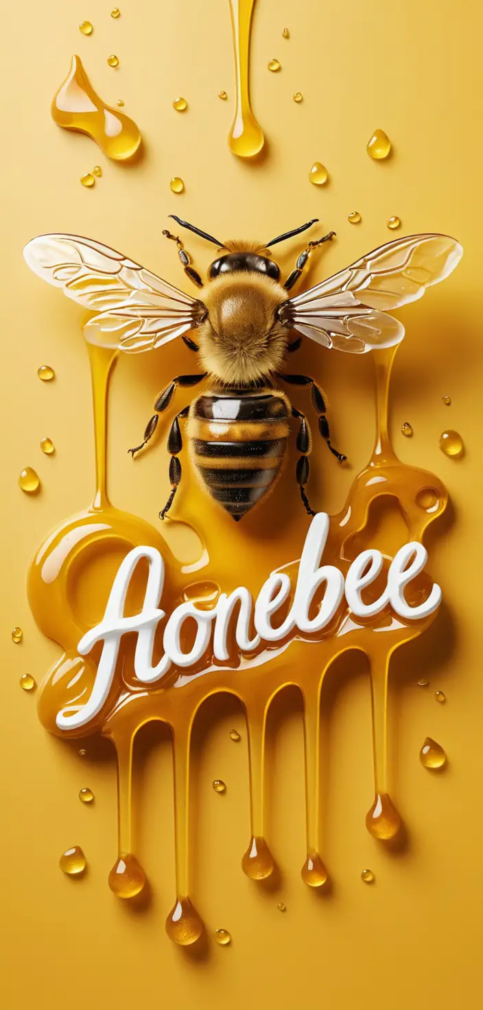 ハチミツが滴る「HoneyBee」テキストのゴールデンなカバーアート背景