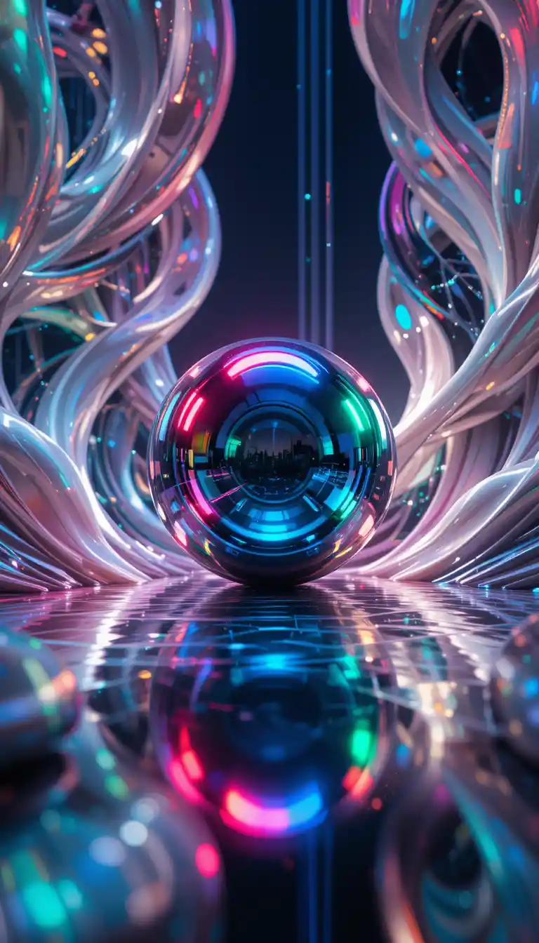 Abstract glowing sphere in futuristic digital cosmos