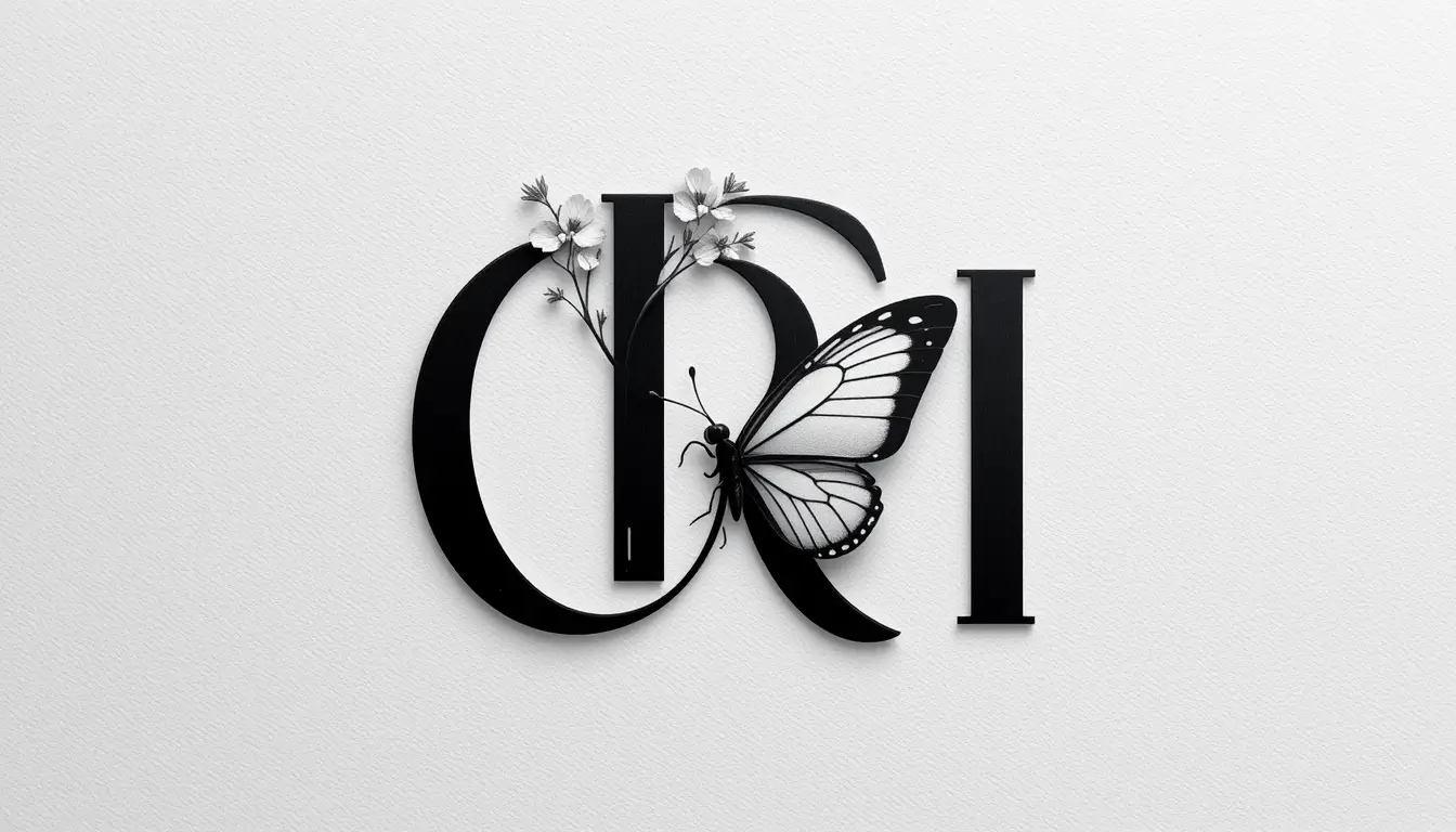 Minimalistisches Monogramm-Logo mit Schmetterling im Negativraum