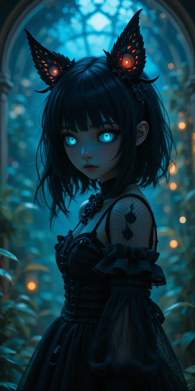 Anime-Mädchen im dramatischen, experimentellen Licht