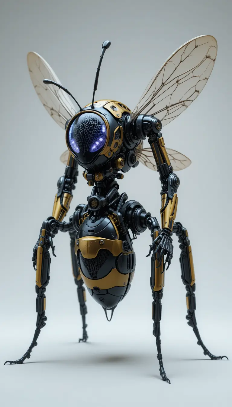 未来的なミツバチ風メカ昆虫ロボット（金属の翼）