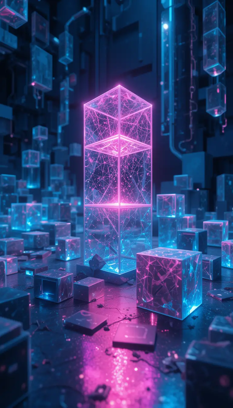 Geometrische Würfel verbunden wie eine Blockchain-Kette