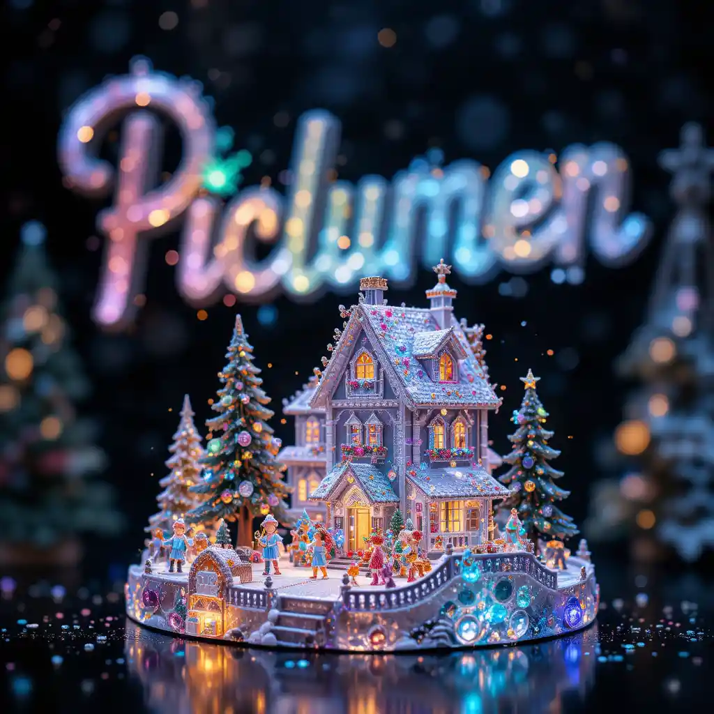 Village du Père Noël en cristal avec miniatures de Noël lumineuses