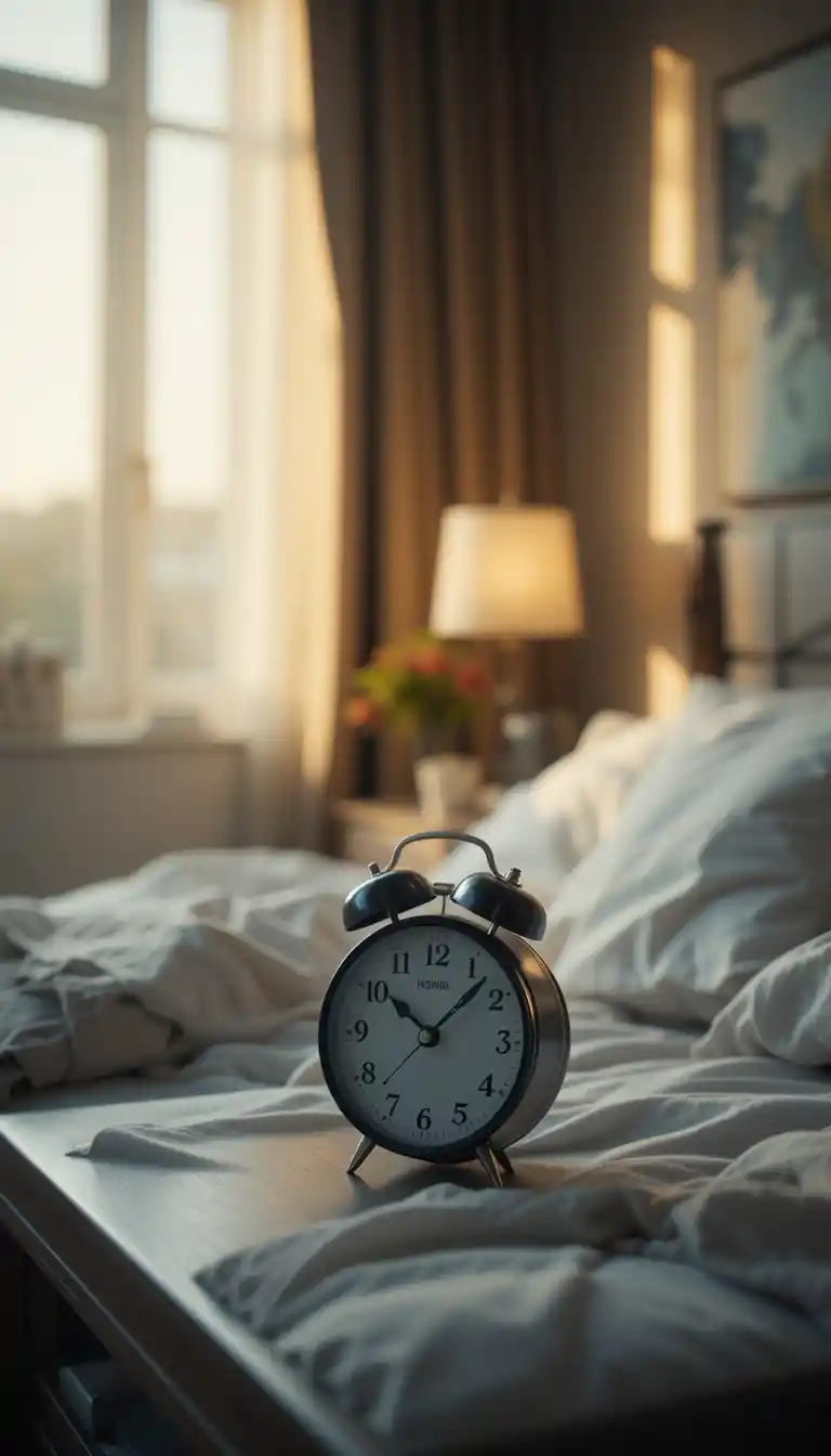 Sveglia che suona in una camera da letto accogliente all’alba