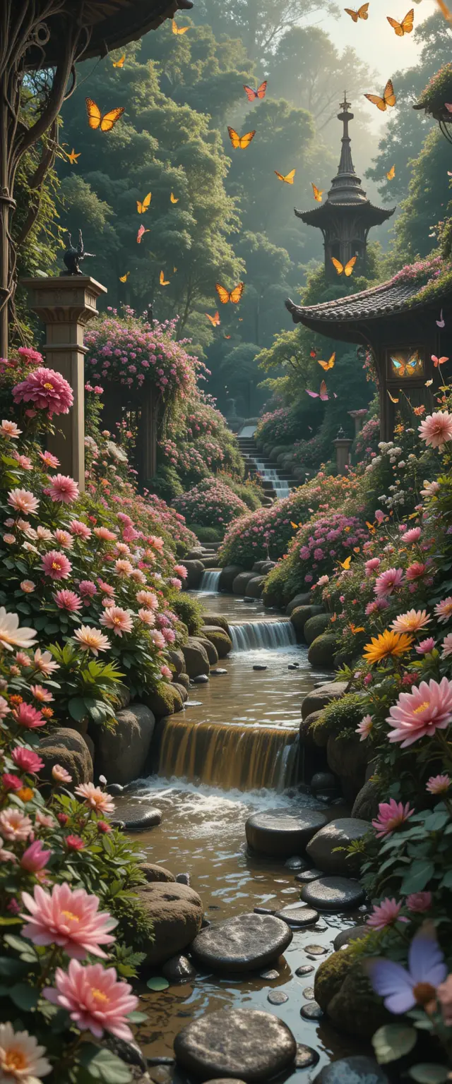 散發光芒的音樂花朵超現實花園