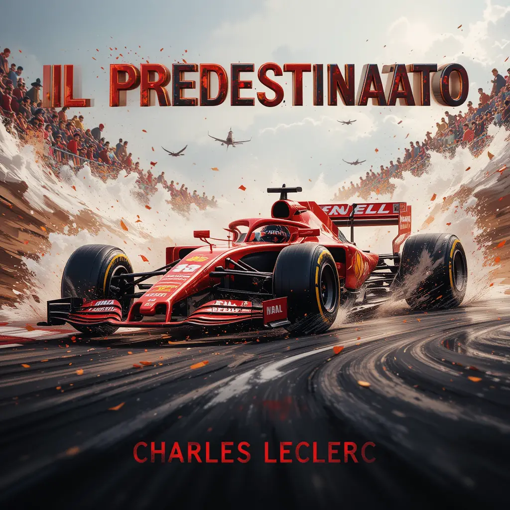 法拉利 F1 車迷同人藝術，搭配 Charles Leclerc 文字