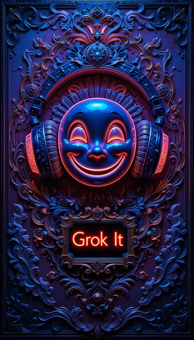 Schwarzlicht-Digitalillustration eines leuchtenden Smiley-Reliefs