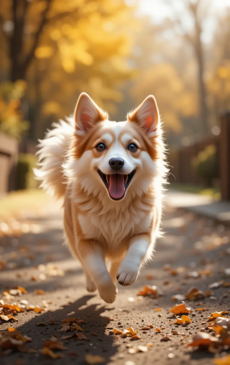 Fröhlicher Hund rennt im sonnigen Park auf seinen Besitzer zu