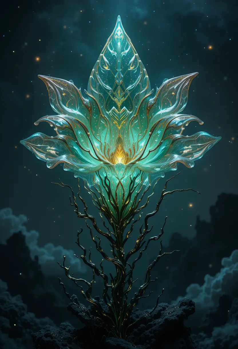 Fiore Alieno Bioluminescente nello Spazio Cosmico Astratto