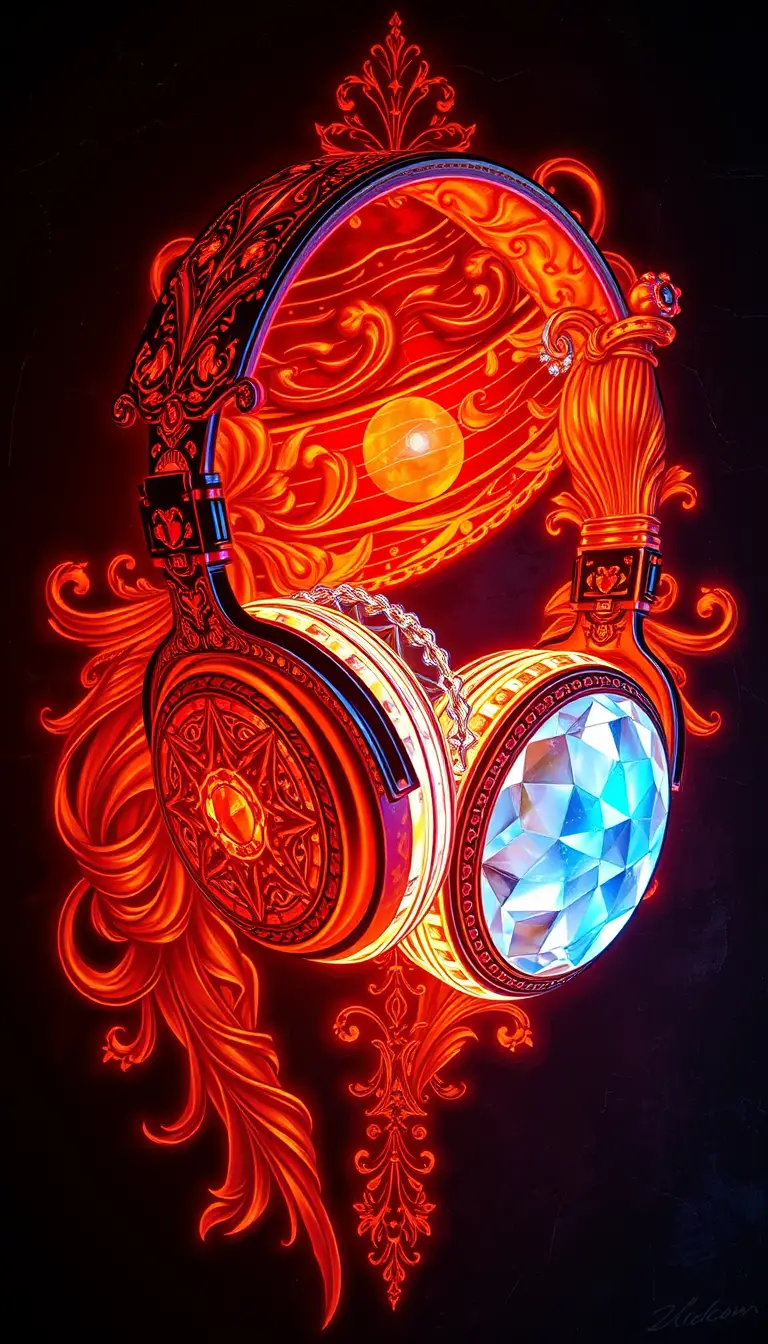 水晶耳機螢光黑光浮雕畫作