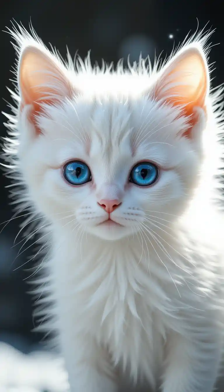 Porträt eines weißen Kätzchens mit blauen Augen vor weich verschwommenem Hintergrund