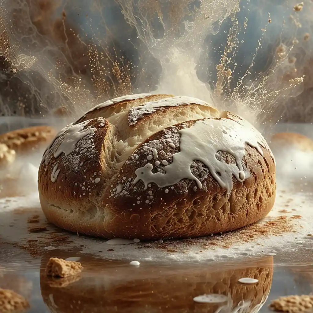 Makro-Nahaufnahme von Brot mit ruhigen, reflektierenden Details