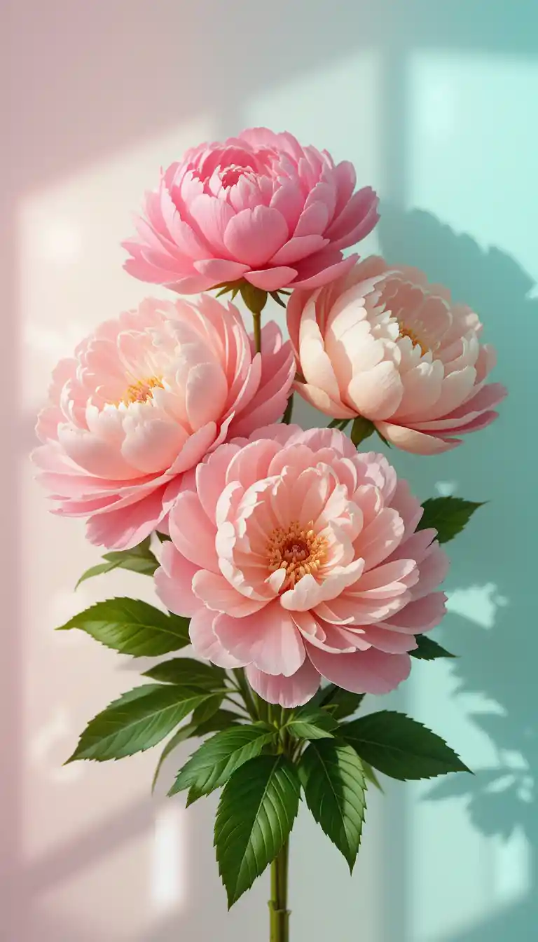 Elegant bouquet of peonies with soft pastel background