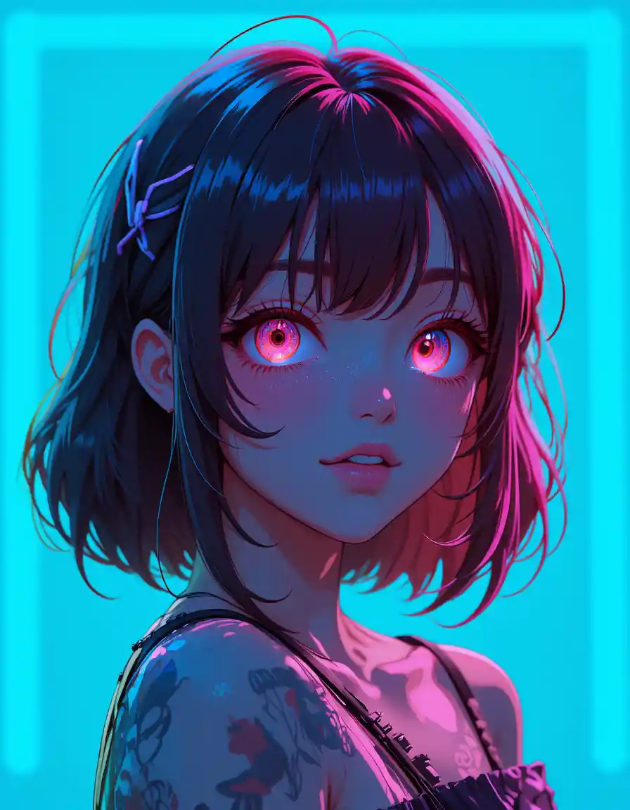 Fille d’anime sur fond simple au style doux et coloré