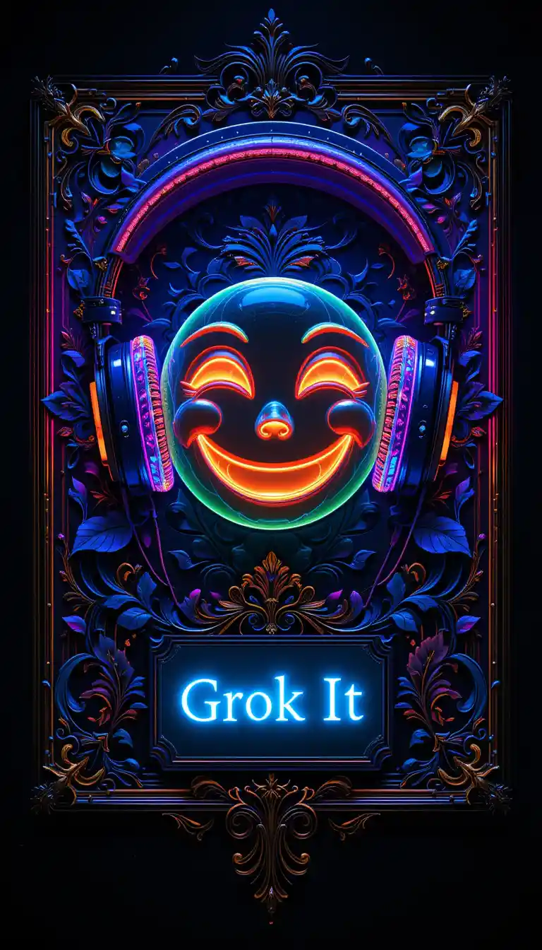 Hyperreal smiley face artwork in glowing blacklight