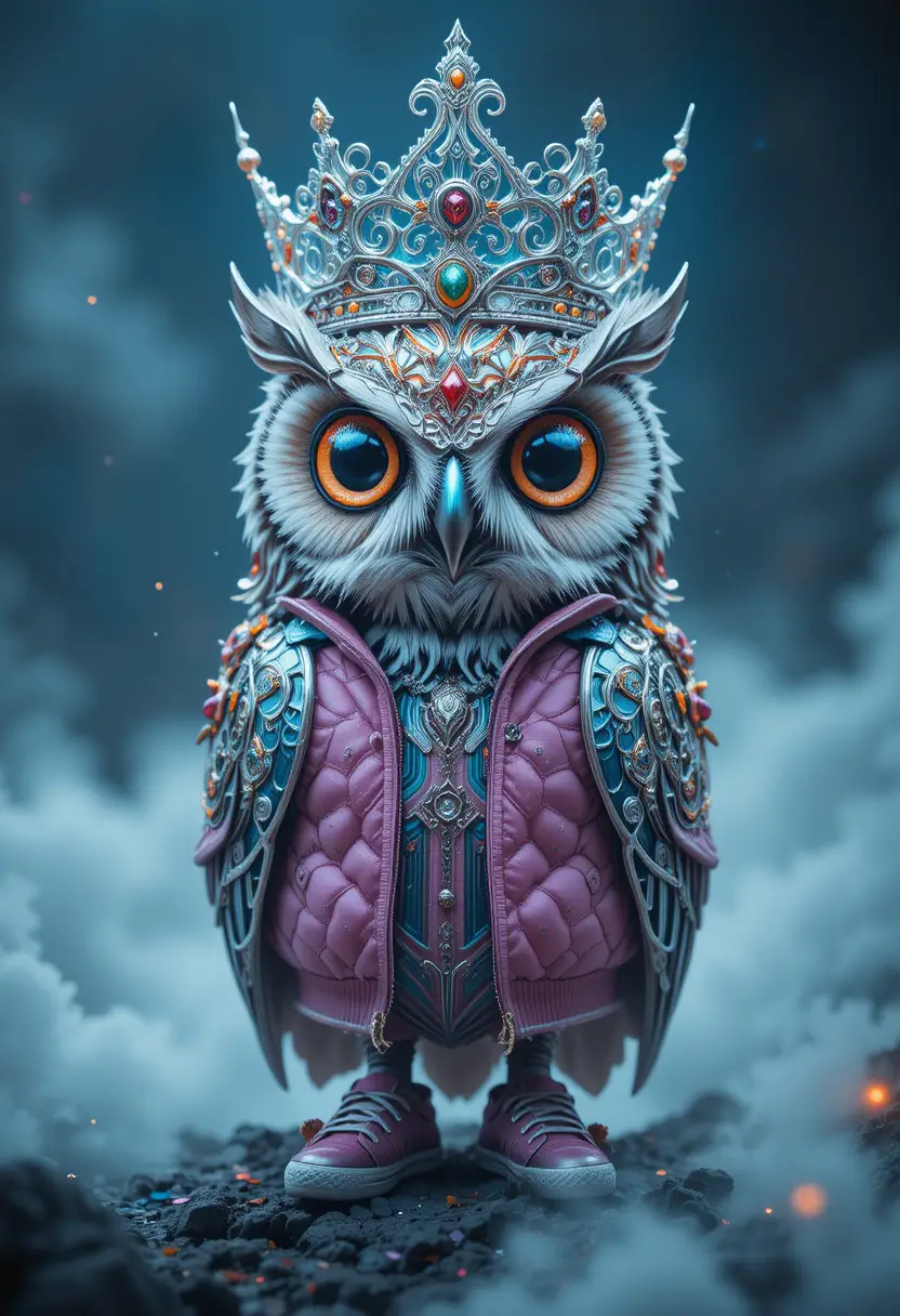 戴著活銀王冠的奇幻貓頭鷹