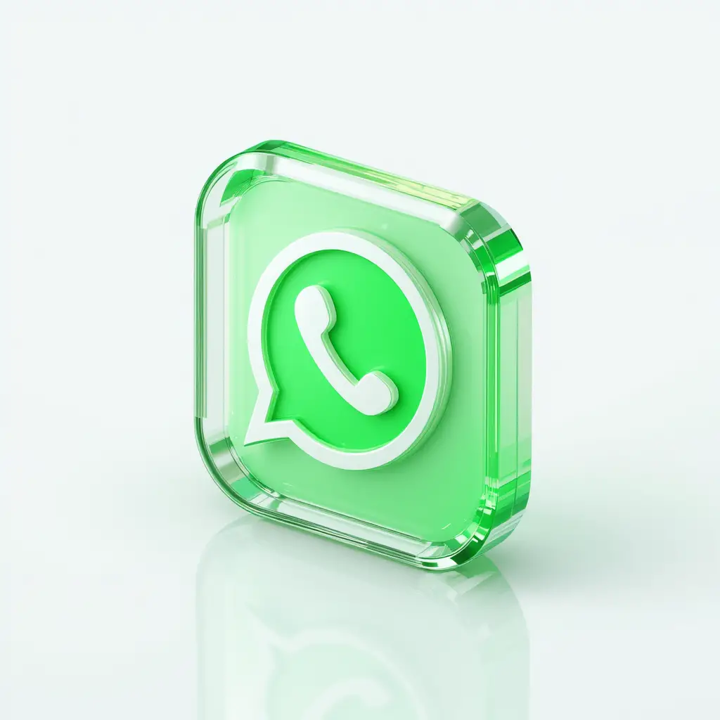 3D-isometrisches WhatsApp-Style-Glas-Icon auf weißem Hintergrund