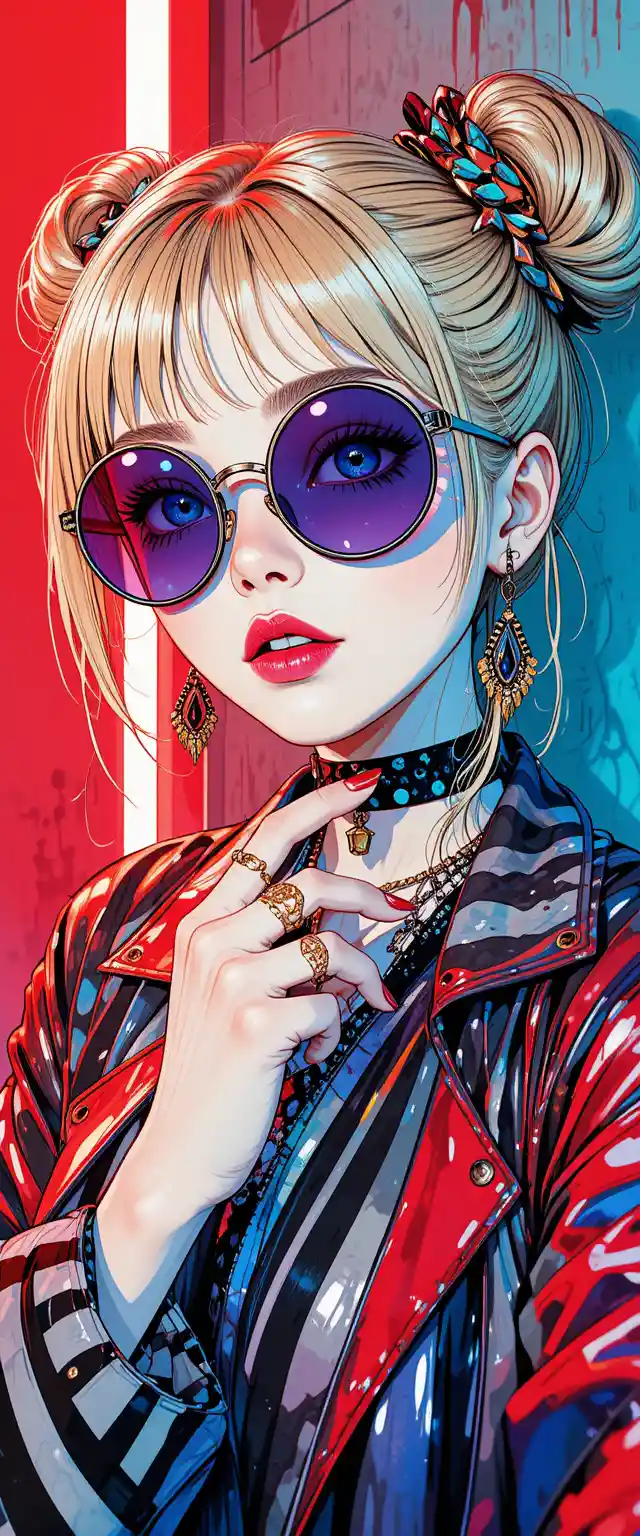 Creepy cute anime girl with neon light contrast