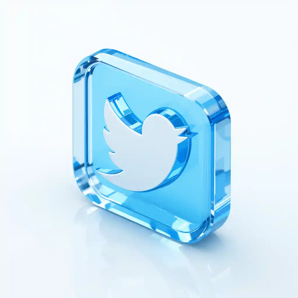 Isometric glass app icon with light blue twitter styling