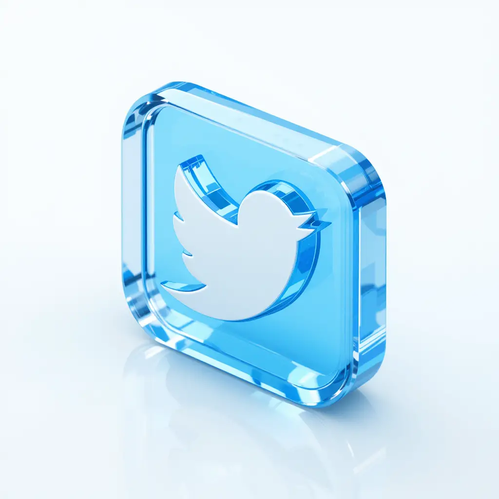 Isometrisches Glas-App-Symbol mit hellblauem Twitter-Stil