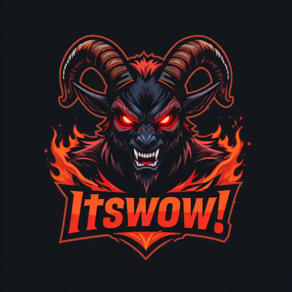 Fierce demonic goat esports mascot logo with flames