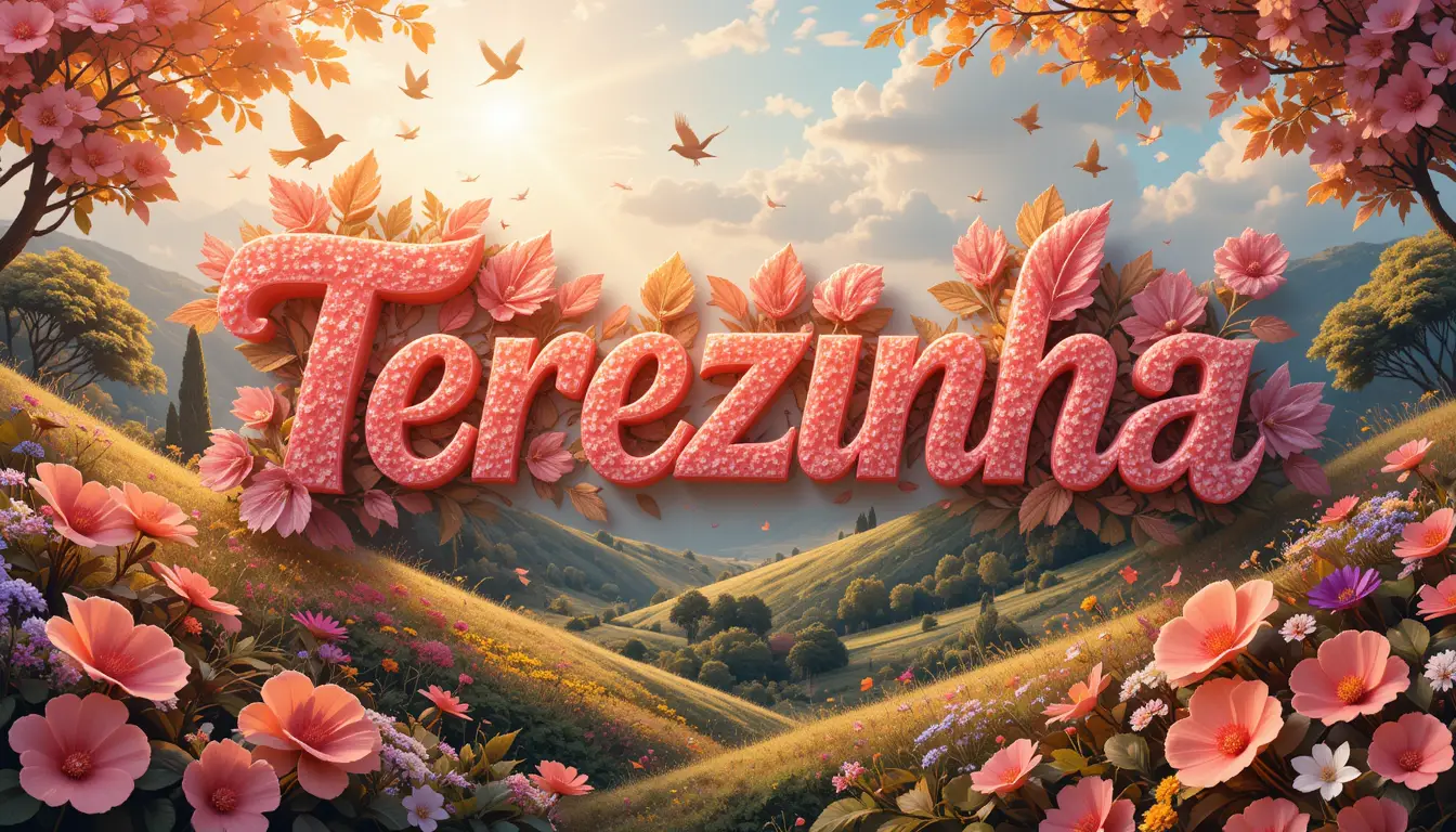 Texte floral 3D dans un paysage baigné de soleil