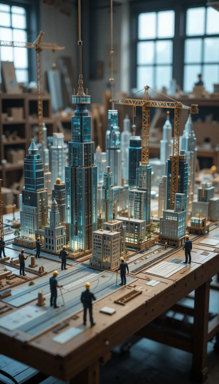 Winzige Architekten erschaffen eine leuchtende futuristische Miniaturstadt