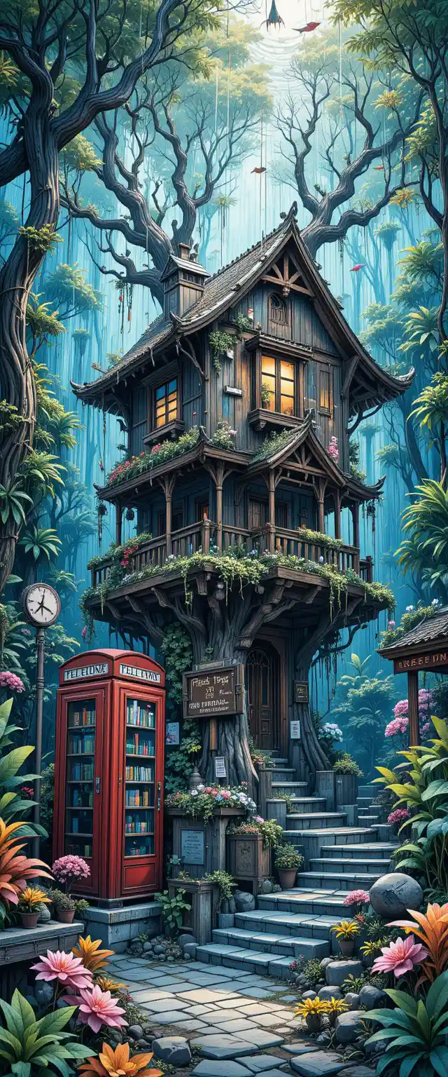 Unterwasser-Baumhaus in einem leuchtenden Wasserwald