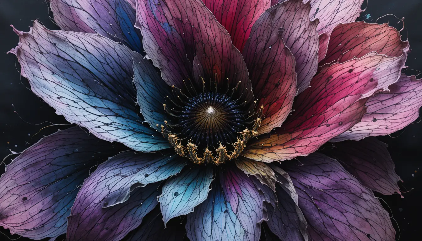 Abstrakte Blumen-Tinten-Kunst mit geheimnisvoller, farbenfroher Illusion