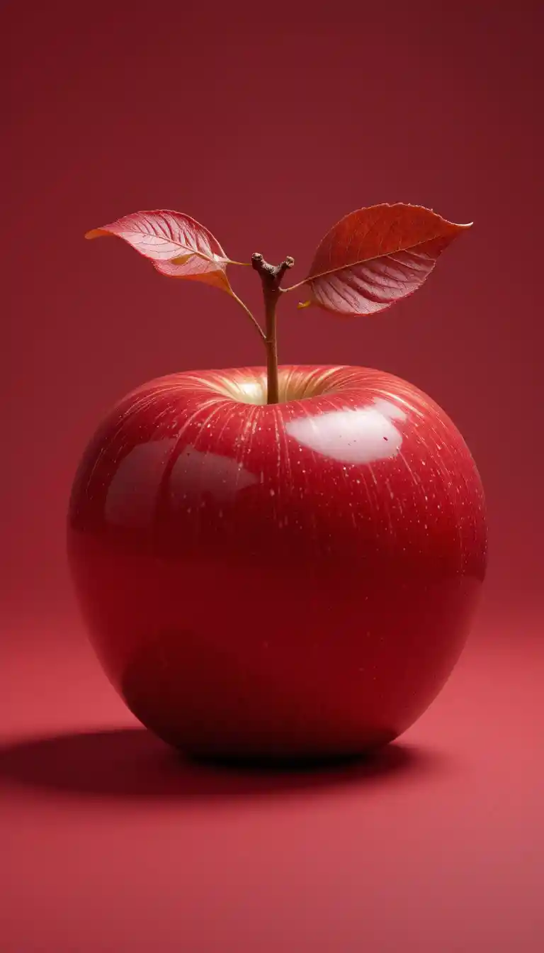 Shiny red apple on monochrome red background surface